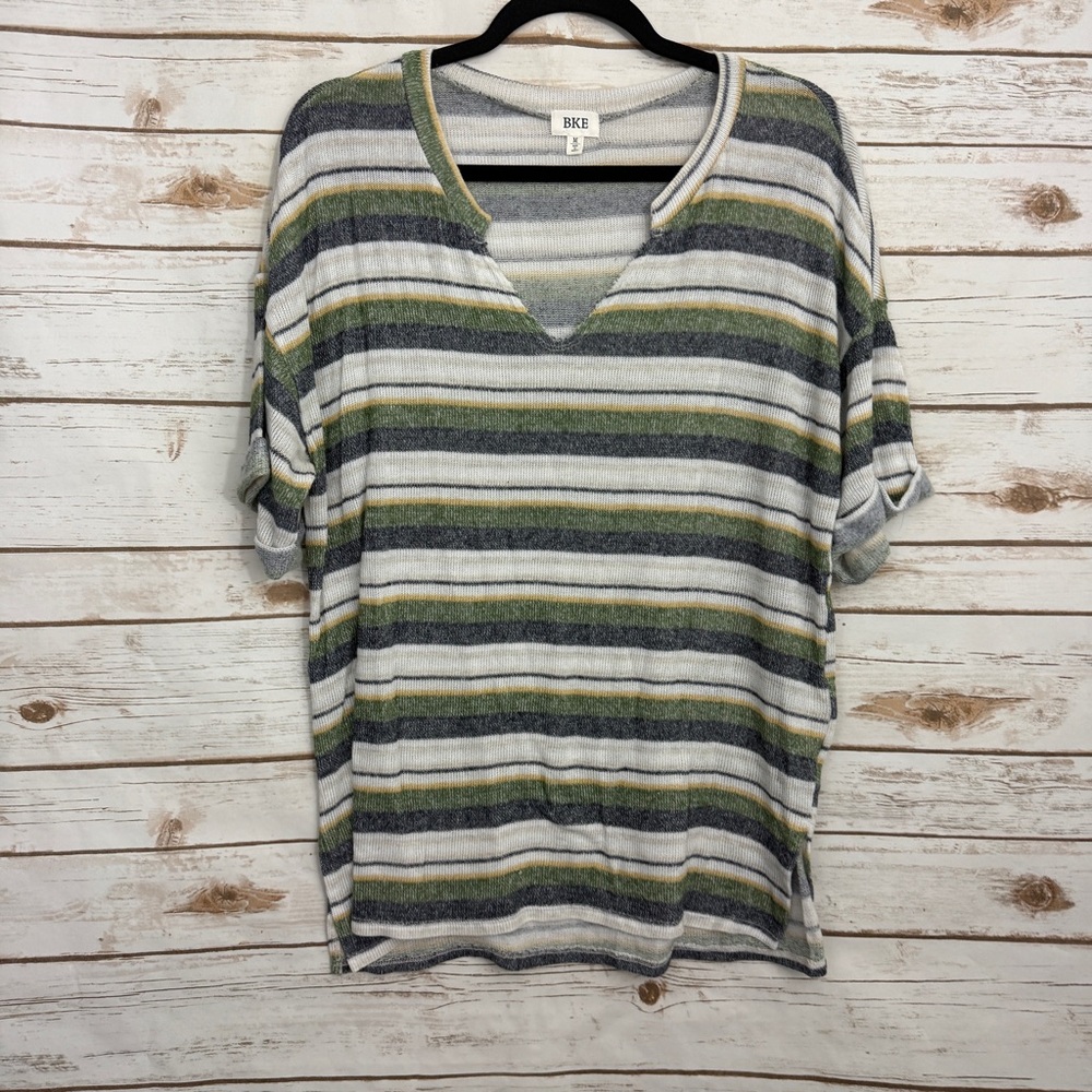 BKE Striped Split Neck Dolman Short Sleeve Blouse Medium